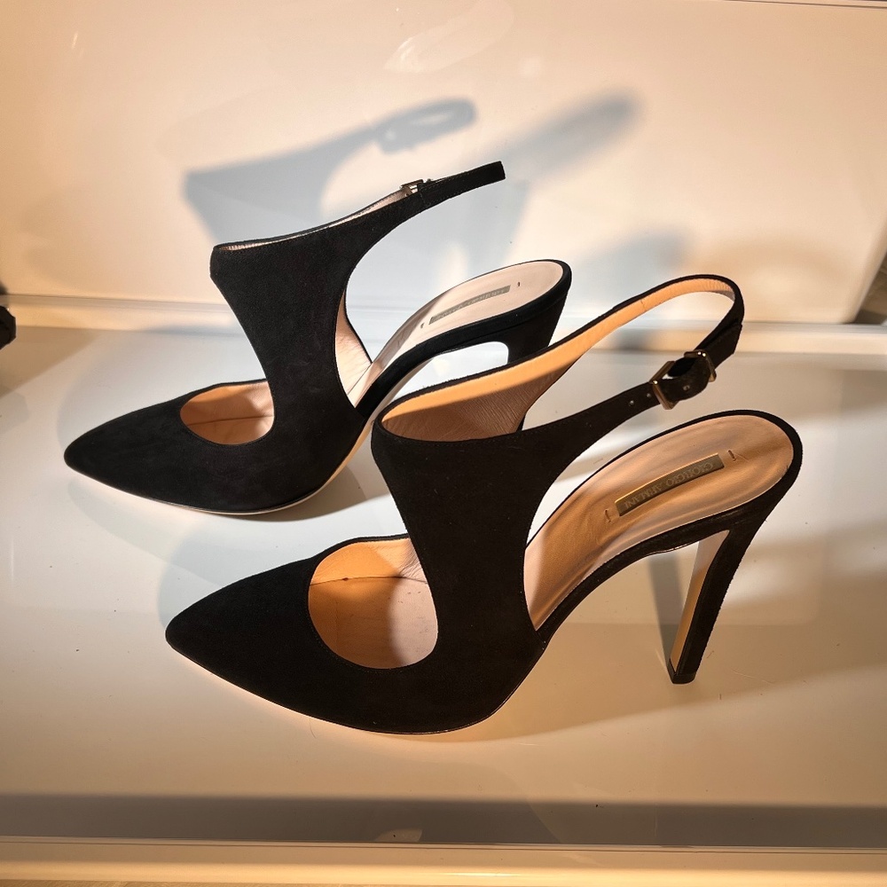 GIORGIO ARMANI Black Suede Slingback Pumps Size 38